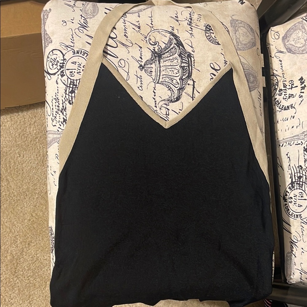 MaxMara Black and Tan Asymmetrical Sleeveless Tank Top
